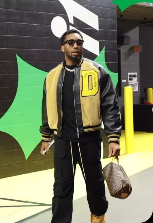 Diet Starts Monday Yellow & Black Sherpa Varsity Jacket worn by Donovan Mitchell on the Instagram account @cavs