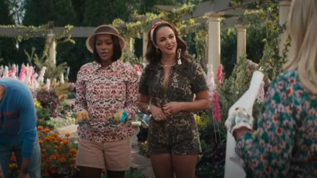 Nasty Gal Denim Leopard Print Romper worn by Birdie (Melissa Fumero) as seen in Grosse Pointe Garden Society (S01E03)