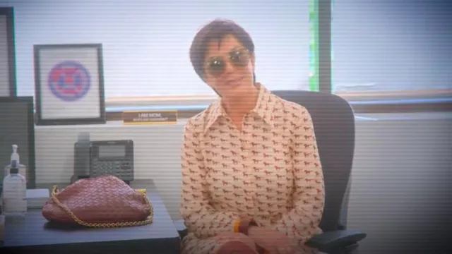 Gucci Diagonal Horses Print Silk Dress worn by Kris Jenner as seen in The Kardashians (S06E07)