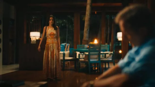Zimmermann Cutout Paisley-Print Linen Halterneck Maxi Dress worn by Piper Ratliff (Sarah Catherine Hook) as seen in The White Lotus (S03E05) | Spotern Zimmermann Cutout Paisley-Print Linen Halterneck Maxi Dress worn by Piper Ratliff (Sarah Catherine Hook) as seen in The White Lotus (S03E05) | Spotern