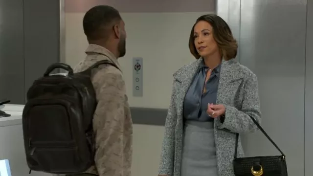 Vince Silk Bias Long-Sleeve Blouse in Iris Water worn by Dr. Nicole Dupree Richardson (Daphnée Duplaix) as seen in Beyond the Gates (S01E13)