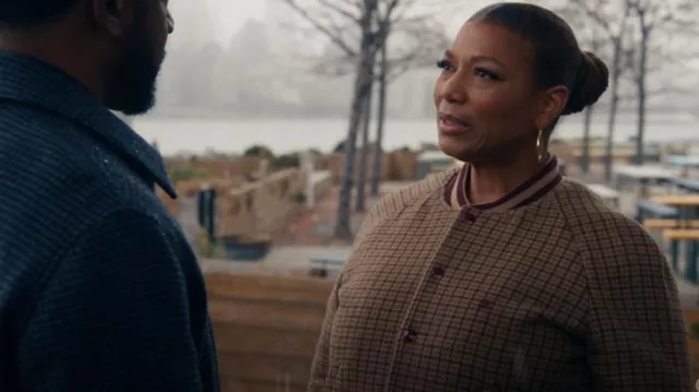 Celine Logo-Embroidered Checked Wool Bomber Jacket worn by Robyn McCall (Queen Latifah) as seen in The Equalizer (S05E13)