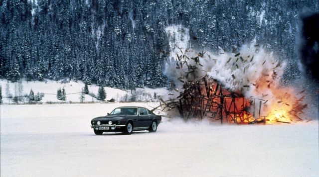 The Aston Martin V8 Vantage driven by James Bond (Timothy Dalton) as seen in The Living Daylights