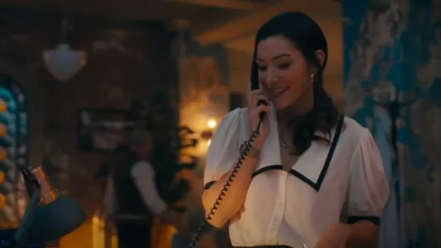 Frame Sailor Puff Sleeve Silk Button-Up Shirt worn by Dr. Sasha Lubbock (Inga Schlingmann) as seen in Watson (S01E01)