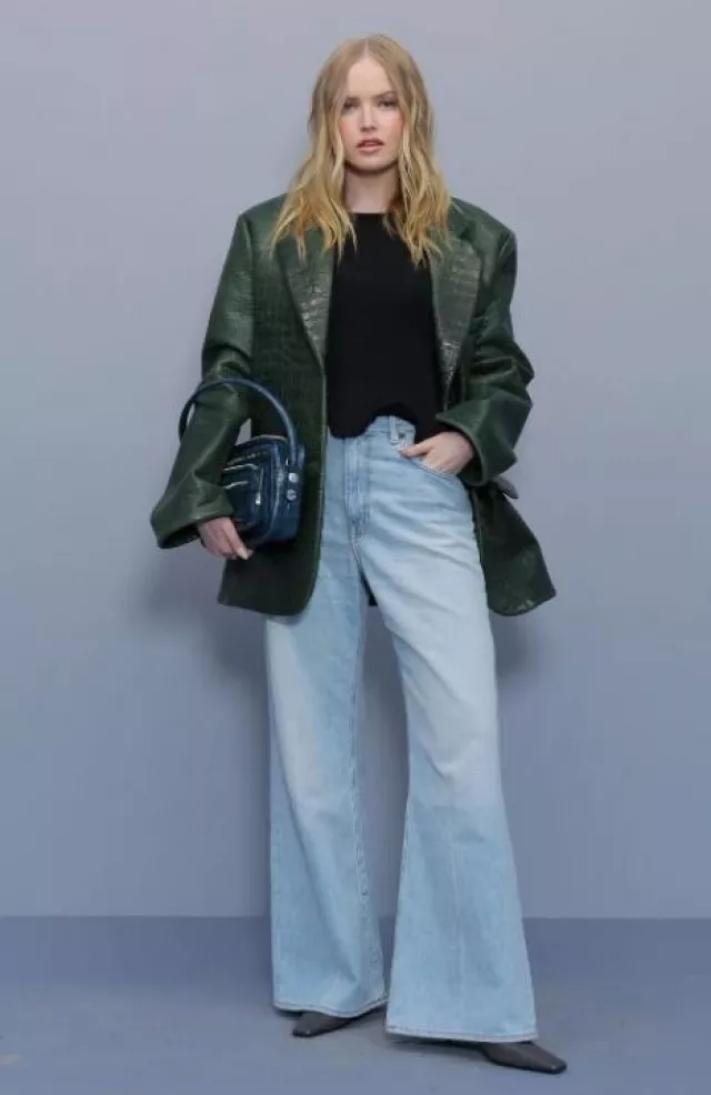 Acne Studios Leather Chisel Toe Boot worn by Ellie Bamber at Acne Studios Show on March 5, 2025