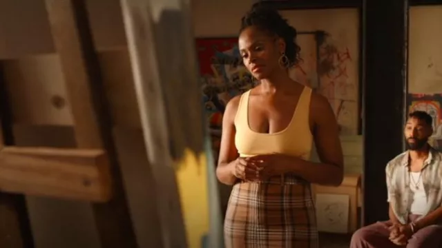 A.W.A.K.E Mode Plaid Skirt worn by Simone (Tika Sumpter) as seen in Survival of the Thickest (S02E07)