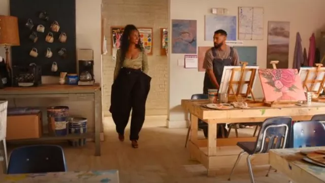 J.W. Anderson Black Belted Draped Pants worn by Simone (Tika Sumpter) as seen in Survival of the Thickest (S02E08)