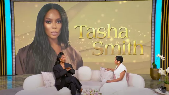 Fear of God Lapelless Oversized Blazer worn by Tasha Smith as seen in Tamron Hall Show on April 2, 2025