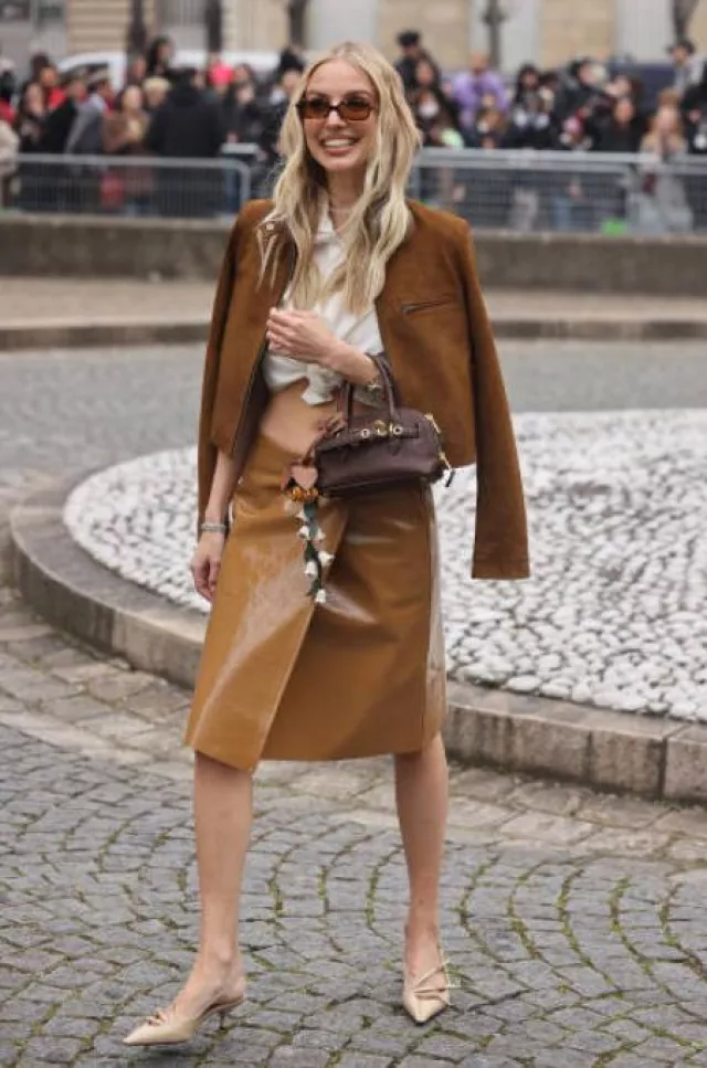 Miu Miu Suede Skirt worn by Leonie Hanne at Miu Miu Show on March 11, 2025