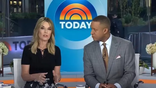 Nili Lotan Wells Lace Up Top worn by Savannah Guthrie as seen in Today on April 4, 2025