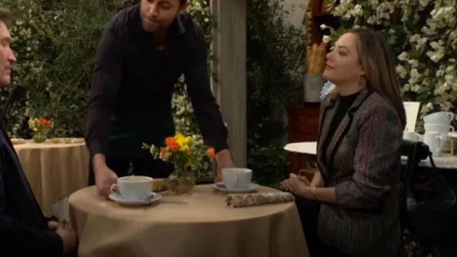 Cinq a Sept Khloe Tweed Blazer worn by Hope Logan (Annika Noelle) as seen in The Bold and the Beautiful on April 2, 2025