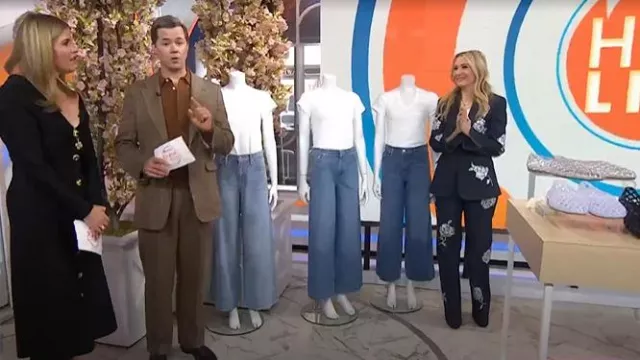 Cinq a Sept Francine Embellished Rose Denim Pants worn by Chassie Post as seen in Today with Jenna & Friends on  April 10, 2025