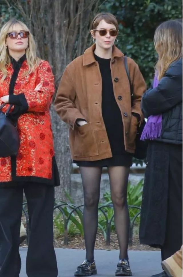 The Row Ophelia Sweater in Wool and Cashmere worn by Emma Stone in New York City on April 9, 2025