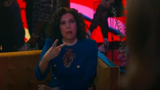 Gucci Alessandro Michele Blue Anatomical Heart Applique Cropped Top worn by Judy Gemstone (Edi Patterson) as seen in The Righteous Gemstones (S04E05)