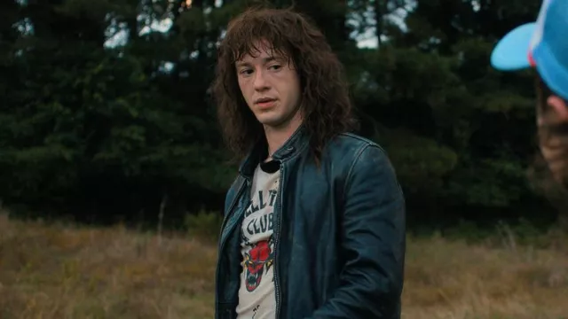 Black Leather Jacket worn by Eddie Munson (Joseph Quinn) in Stranger Things (S04E01)