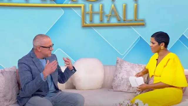 Maticevski Benefit Wrap-effect Pleated Crepe Midi Dress worn by Tamron Hall as seen in Tamron Hall Show on April 11, 2025
