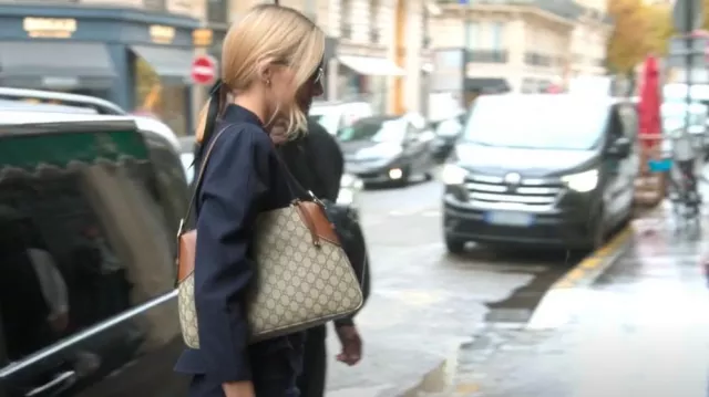 Gucci Gg Emblem Medium Leather-Trimmed Printed Coated-Canvas Shoulder Bag worn by Kendall Jenner as seen in The Kardashians (S06E10)