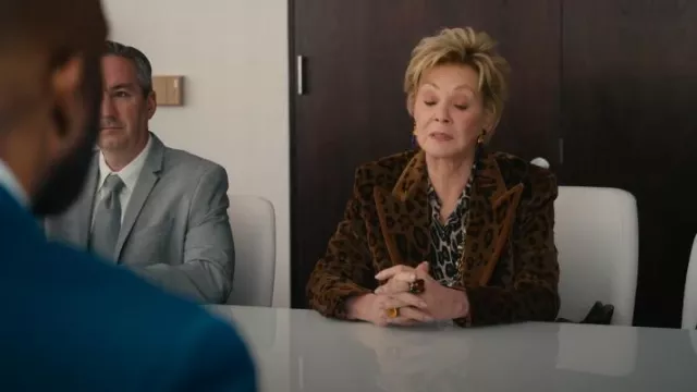 Etro Brown Leopard Print Velvet Blazer worn by Deborah Vance (Jean Smart) as seen in Hacks (S04E02)