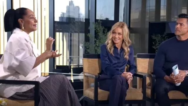 Lafayette 148 New York French Cuff Silk Button-Up Blouse worn by Kelly Ripa as seen in LIVE with Kelly and Mark on April 9, 2025