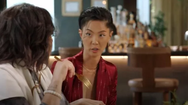 Nonchalant Label Darlene Metallic Stripe Blazer worn by Kristen Kish as seen in Top Chef (S22E01)
