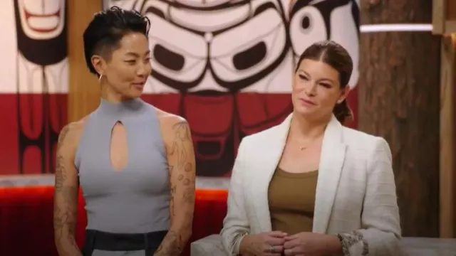 Halston Kit Keyhole Rib Knit Top worn by Kristen Kish as seen in Top Chef (S22E02)