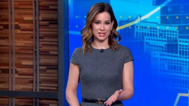 Celine Medium Triomphe Belt worn by Rebecca Jarvis as seen in Good Morning America on April 16, 2025