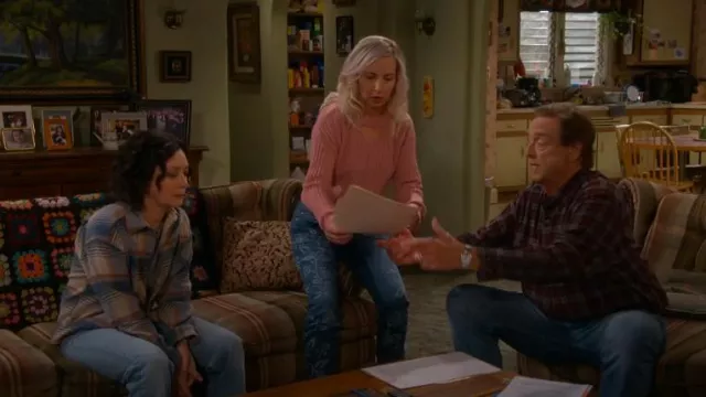 Michael Michael Kors Floral-Print Cropped Jeans worn by Becky Conner-Healy (Lecy Goranson) as seen in The Conners (S07E03)
