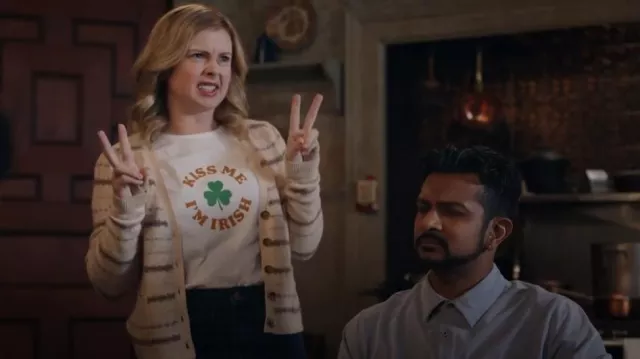 Heartloom Colby Cardi worn by Samantha Arondekar (Rose McIver) as seen in Ghosts (S04E16)