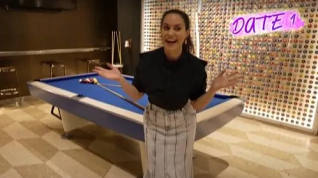 Aknvas Lex Seamed Denim Midi-Skirt worn by Donna Farizan as seen in Today on April 17, 2025