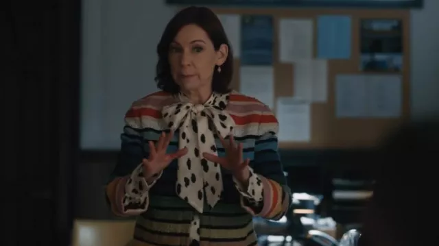Sonia Rykiel Rainbow Striped Textured Cropped Jacket worn by Elsbeth Tascioni (Carrie Preston) as seen in Elsbeth (S02E17)