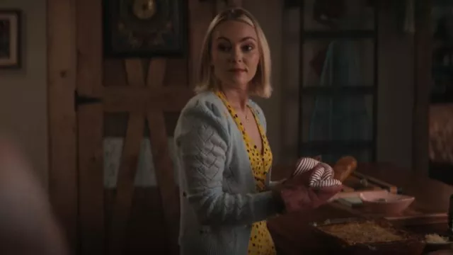 Aqua Embroidered Pointelle Cashmere Cardigan In Blue Ice worn by Alice (AnnaSophia Robb) as seen in Grosse Pointe Garden Society (S01E09)