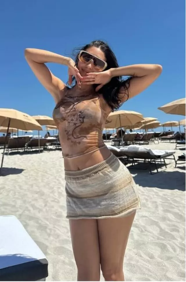 I.Am.Gia Crescent Mesh Top worn by Chantel Jeffries on her Instagram Story on April 15, 2025