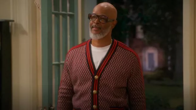 Balmain Monogram-Print Checked Wool Cardigan worn by Poppa (Damon Wayans) as seen in Poppa's House (S01E17)