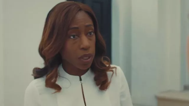 Reiss Emmy Ribbon Front Grandad Collar Blouse In Cream worn by Sally Wright (Nikki Amuka-Bird) as seen in I, Jack Wright (S01E02)