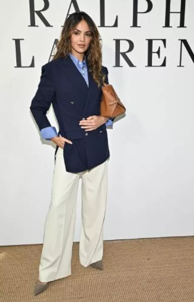 Ralph Lauren Calfskin Shoulder Bag worn by Eiza Gonzalez at Ralph Lauren Show post on April 17, 2025