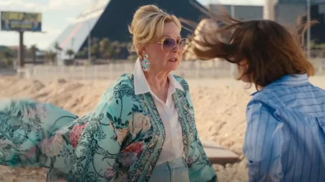 Camilla Petal Promise Land Silk Coat worn by Deborah Vance (Jean Smart) as seen in Hacks (S04E03)