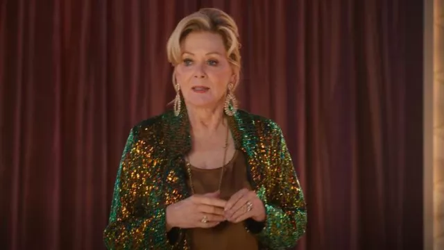 Cisyino Rhinestone Crystal Big Teardrop Clip On Earrings worn by Deborah Vance (Jean Smart) as seen in Hacks (S04E04)