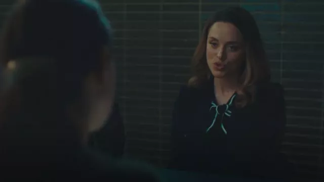 Karen Millen Georgette Draped Front Woven Blouse worn by Georgia Wright (Zoë Tapper) as seen in I, Jack Wright (S01E04)