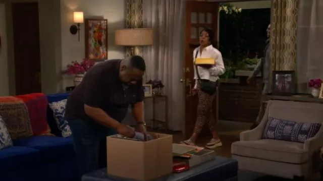 Michael Michael Kors Leopard Print Slim Ankle Pants worn by Tina Butler (Tichina Arnold) as seen in The Neighborhood (S07E18)
