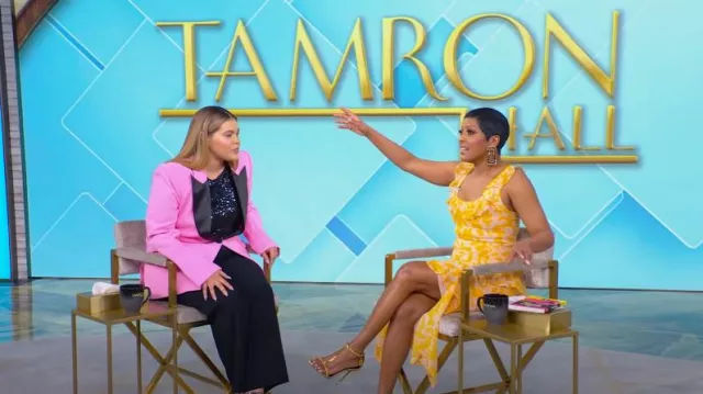 BCBGMaxazria Asymmetric Tiered Midi Dress worn by Tamron Hall as seen in Tamron Hall Show on April 25, 2025