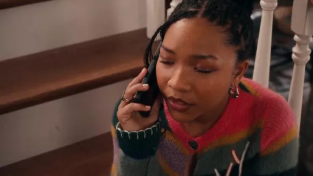 Yanyan Embellished Colorblock Lambswool Cardigan worn by Delilah 'Dee' Fulton (Laya DeLeon Hayes) as seen in The Equalizer (S05E17)