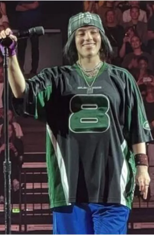 Supreme Martine Rose Football Jersey worn by Billie Eilish at Hit Me Hard and Soft Tour Copenhagen Night 1 on April 28, 2025
