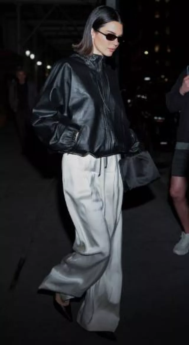 The Row Caledon Pant in Silk and Wool worn by Kendall Jenner at Obb's New Office Launch Event on April 30, 2025