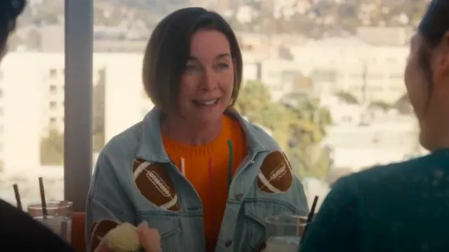 James Ascher Orange Embroidered Confetti Stripe Mason Sweater worn by Julianne Nicholson as seen in Hacks (S04E05)