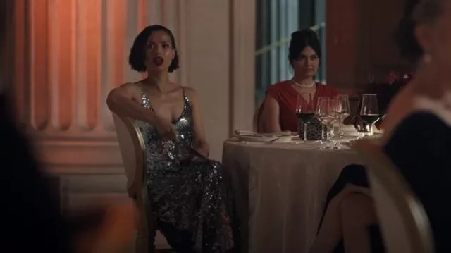 Juan Carlos Obando Metallic Sequined Slipdress worn by Sophie (Gugu Mbatha-Raw) as seen in Surface (S02E01)