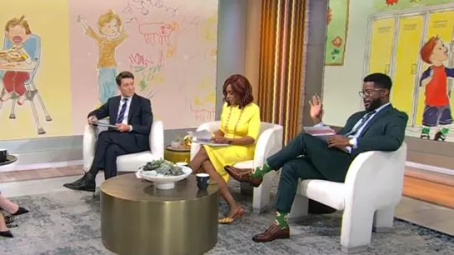 Alice + Olivia Delora Dress in Canary worn by Gayle King as seen in CBS Mornings on April 30, 2025