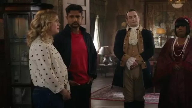 Scotch & Soda Jacquard Zip Track Top worn by Jay Arondekar (Utkarsh Ambudkar) as seen in Ghosts (S04E19)