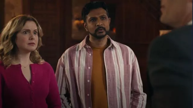 Zara Striped Textured Shirt worn by Jay Arondekar (Utkarsh Ambudkar) as seen in Ghosts (S04E20)