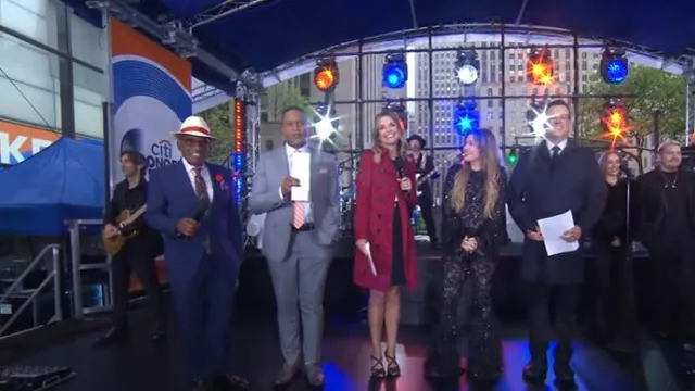 Prada Suede Strappy Sandals worn by Savannah Guthrie as seen in Today on May 6, 2025