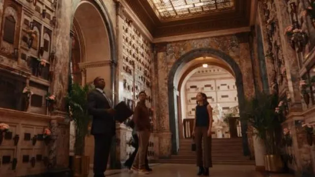 Veronica Beard Brixton Plaid Crop Wide Leg Wool Pants In Camel Black worn by Maya Grant (Corinne Massiah) as seen in 9-1-1 (S08E16)